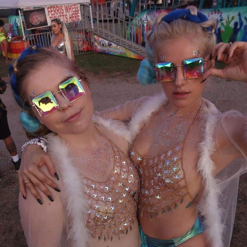 GloFX Square Kaleidoscope Glasses - Metal Frame - MC Squared Rainbow Light Diffraction EDM Festival Rave Prism Glasses - Image 2